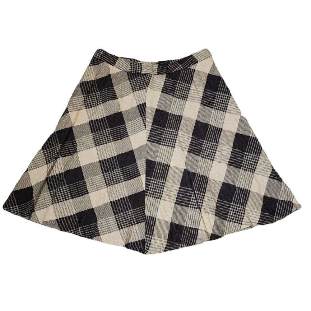 Vintage 70s Circle Skirt Womens Size L Brown Plaid Academia School Girl Preppy